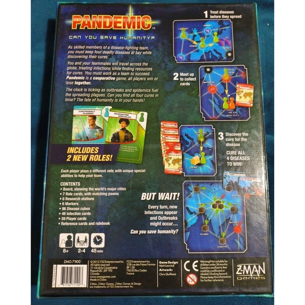 2012 Pandemic Board Game By Z-Man Games 100% Complete